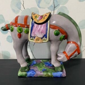 Vintage Chinese Tang Dynasty War Horse Ceramic Figurine